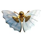 Vintage 1970s Blue Butterfly Shell Gold Tone Brooch