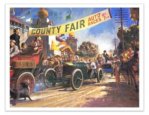 Vintage County Fair Auto Races Poster – Early 1900s Classic Car Racing Art Print - Picture 1 of 3