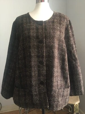 Chaqueta de Lana Abotonada Lilith Hecha en Francia Marrón A Cuadros Nueva Con Etiquetas Talla M Foto 1 de 4