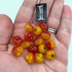Vintage Red & Yellow Apple Shaped Czech Mushroom Glass Beads (10x12mm) (RCG1)