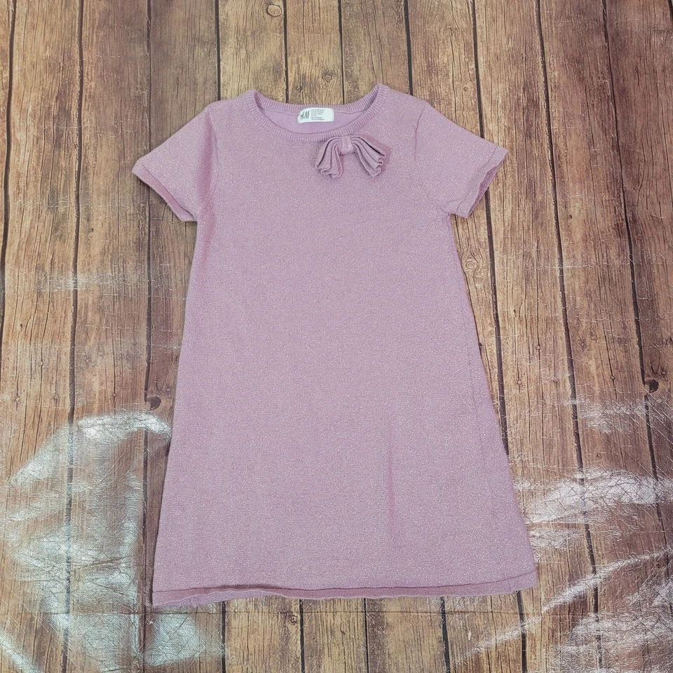 Vestido H&M Niñas Púrpura 6X/7 Suéter Funda Manga Corta Brillo Lazo Foto 1 de 4