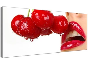 Black White Cheap Canvas Print of Red Lips  - 120cm x 50cm - 1049 - Picture 1 of 4