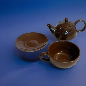 English Tea Store Tea For One Tea Pot cup and saucer Brown - Picture 1 of 6