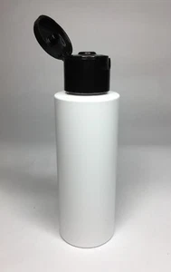 200ml PET Plastic White Cylindrical Bottles & Black Flip Top Cap ANY AMOUNT - Picture 1 of 3