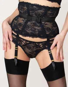 Agent Provocateur Rosele Black Lace Thong and Waspie Medium AP 3 10-12 BNWT - Picture 1 of 6