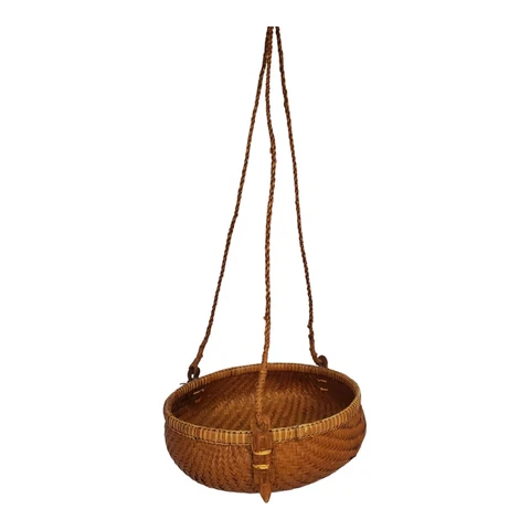 Vintage Hanging Tray Basket Wicker Rattan Planter Storage Carved Gators Boho Cover