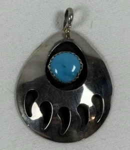 3.5g VTG Navajo Sterling Silver 925 Turquoise Bear Paw Pendant Jewelry - Picture 1 of 5