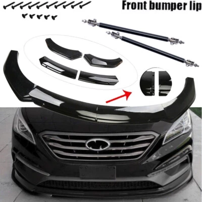 For 2015-2017 Hyundai Sonata Car Front Bumper Lip Spoiler With Strut Rods - Imagem 1 de 4