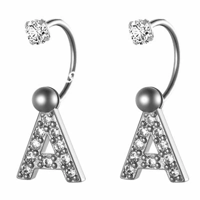 18G CZ Septum Piercing Nose Rings Hoop A-Z Initial Letter Body Piercing Jewelry - Image 1 of 4