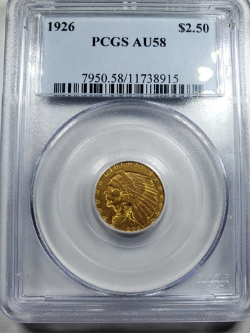 1926 $2.50 Indian Head Quarter Eagle Gold Coin * PCGS AU58 * Mintage 446,000 Cover