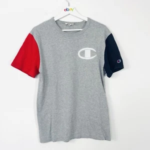 Vintage Champion Mens T-Shirt Grey Colour Block Raglan Size S - Picture 1 of 7