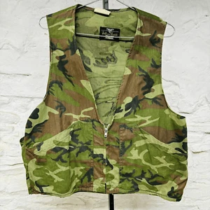 Vintage 70s Field & Fireside Camouflage Hunting Shooting Vest Full Zip Large - Picture 1 of 7