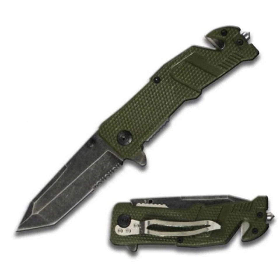Xtreme Tac Rescue Folding Knife - OD Green Tactical Spring Assisted Opening - Image 1 of 1