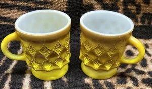 2 Anchor Hocking Fire King Kimberly Yellow Ombre Diamond Coffee Mugs USA - Picture 1 of 5