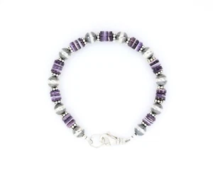 Lila Wampum Quahog Muschel Armband, Indianer-inspirierter Schmuck, Sterling - Bild 1 von 4