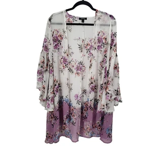 Torrid Womens Cardigan 1x 2x Floral Open Front Chiffon Bell Sleeve 3/4 Kimono - Picture 1 of 12