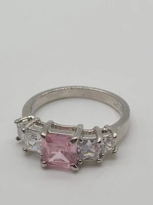 Precioso Anillo Topacio Rosa con Acento Cristal Estampado 925 Talla 6 Foto 1 de 4