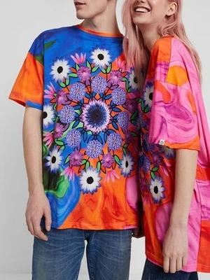 Camiseta Desigual Luca Floral Mandala Unisex Naranja Rosa Púrpura Azul Nueva con Etiquetas - Talla U Foto 1 de 4