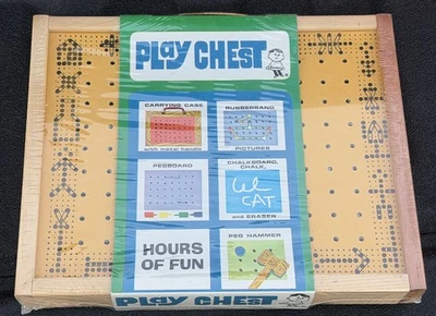 Vintage Hasbro Play Chest Pegboard Chalkboard Rubberband Set New Sealed 1970s - Image 1 of 4