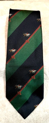 Mens Vintage Lauren Ralph Lauren Handfinished 100% Silk Horseracing Tie Necktie - Image 1 of 4