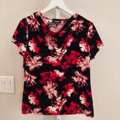 Y2K 90s Floral Velvet Cowl Neck Blouse Top Short Sleeve Romance Whimsigoth Fairy - Image 1 of 4