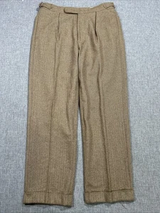 Vintage Polo Ralph Lauren Fischgrätmuster Cinch Taille Bündchen Hose braun 34 x 30 Wolle - Bild 1 von 18