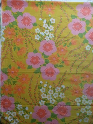 Vintage FLOWERS Sheet Craft Fabric Boho 60s 70s Material Fabric 32"L x 56" W - Image 1 of 3
