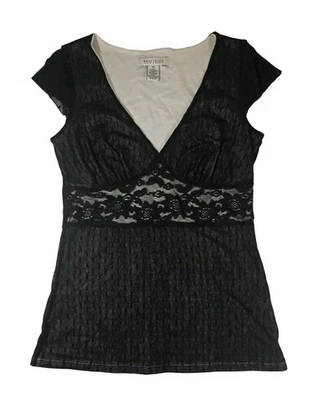Top Babydoll WHBM de Colección Años 90 Negro Superposición de Encaje Caprichoso Hada Grunge Y2K Talla XS Foto 1 de 4