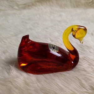 Vintage Pilgrim Handblown Amber Glass Swan Goose Paperweight Figurine Mcm - Picture 1 of 7