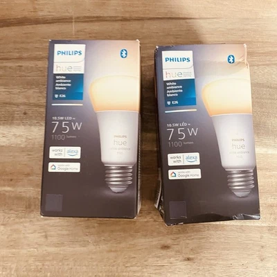 2PK Philips Hue Smart 10.5W A19 LED Bulb White Ambiance to Cool White Light - Image 1 of 3