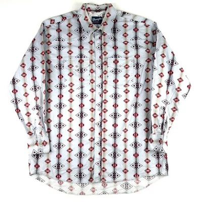 Wrangler Western Shirt Mens Tall 3XLT Aztec Print Pearl Snap Long Sleeve Cotton - Image 1 of 4