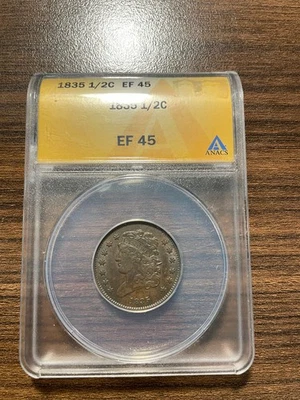 1835-P Classic Head Half Cent 1C ANACS EXTRA FINE 45 XF 45 EF 45 - Image 1 of 4