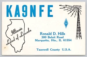 Postal de radioaficionado QSL KA9NFE Land of Lincoln Marquette Heights Illinois - Imagen 1 de 2