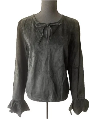 Винтажная замшевая кожаная поэтская блузка/туника топ с разделенными рукавами оборки манжеты S/M - Изображение 1 из 4