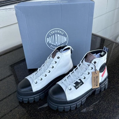 Zapatillas altas Palladium Revolt blancas negras suela gruesa EE. UU. 6 UE 37 NWB Foto 1 de 4