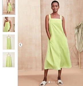 Nuevo con etiquetas Vestido Largo de Verano Eileen Fisher Verde 100% Lino Orgánico Sin Mangas Talla L - Imagen 1 de 5
