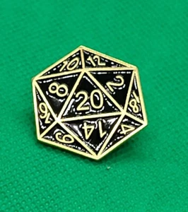 Dungeons And Dragons D20 Dice Enamel Pin Gold Badge Role Play Game Jewelry D&D - Picture 1 of 3
