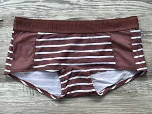Vintage Victoria's Secret Pink Panties Logo Brown Striped Thick Band Large - Picture 1 of 5