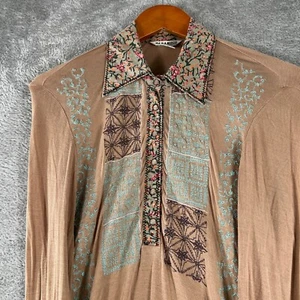Parasuco Top Women's Small Beige Embroidered Boho Floral Cottagecore Y2K - Picture 1 of 8