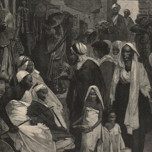 Soudan  -  Un bazar à Assouan - Gravure de presse 1884 - Imagen 1 de 2