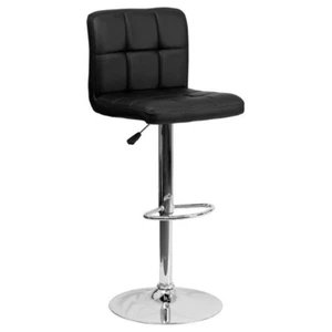 Contemporary Black Quilted Vinyl Adjustable Height Barstool with Chrome Base - Picture 1 of 9