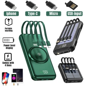USB C 30000mah Wireless Power Bank Backup Battery, Solar Charger with 4 Cables - Picture 1 of 43