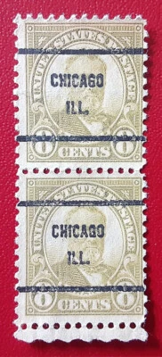 US 1927 8c Scott 640 Grant Vertical Pair Precancel CHICAGO ILL. F/VF 5131 - Image 1 of 2