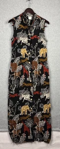 Stonebridge Sleeveless Maxi Dress with Buttons Size 10 Black w/Animals Trees - Picture 1 of 7