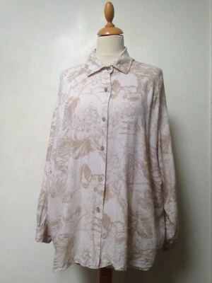 Unbranded shirt 'Made in Italy' 0/S ivory and beige pattern lightweight linen - Image 1 of 4