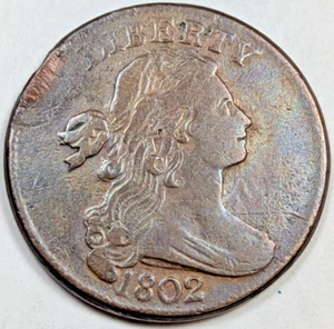 1802 1c Draped Bust Large Cent Fine Detail Reverse Cuds Die Breaks Slight Damage - Picture 1 of 2
