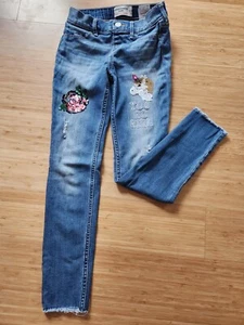 Abercrombie Kids A&F Girl Pull On Jean Legging Sequin Rose & Unicorn Sz 9/10 - Picture 1 of 5