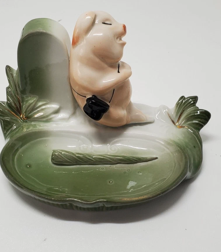 Vintage Pig With Purse Change Holder Trinket Holder Ceramic - Image 1 of 4