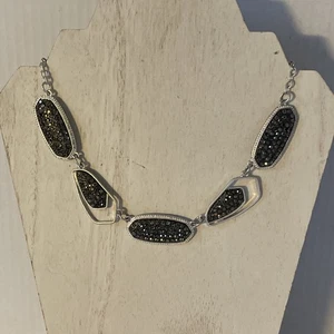 Abstract  SILVER TONE METAL Metallic Black GEMSTONES CHOKER NECKLACE - Picture 1 of 7