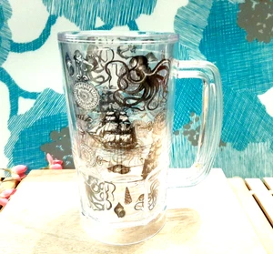 Tervis OLD TIME NAUTICAL 16 oz Clear Handled Beer Mug ~ Clipper Ship, Octopus - Picture 1 of 10
